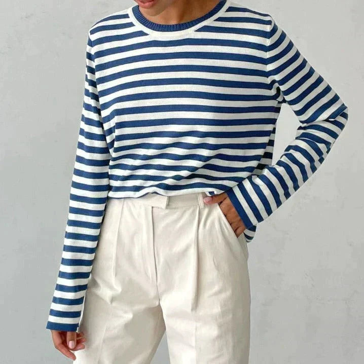 Gestreiftes Strick-Sweatshirt mit langen Ärmeln – Produktansicht 3
