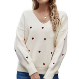 Pullover mit V-Ausschnitt und Herzmuster – Produktansicht 3
