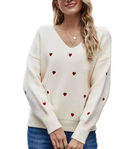 Pullover mit V-Ausschnitt und Herzmuster – Produktansicht 3