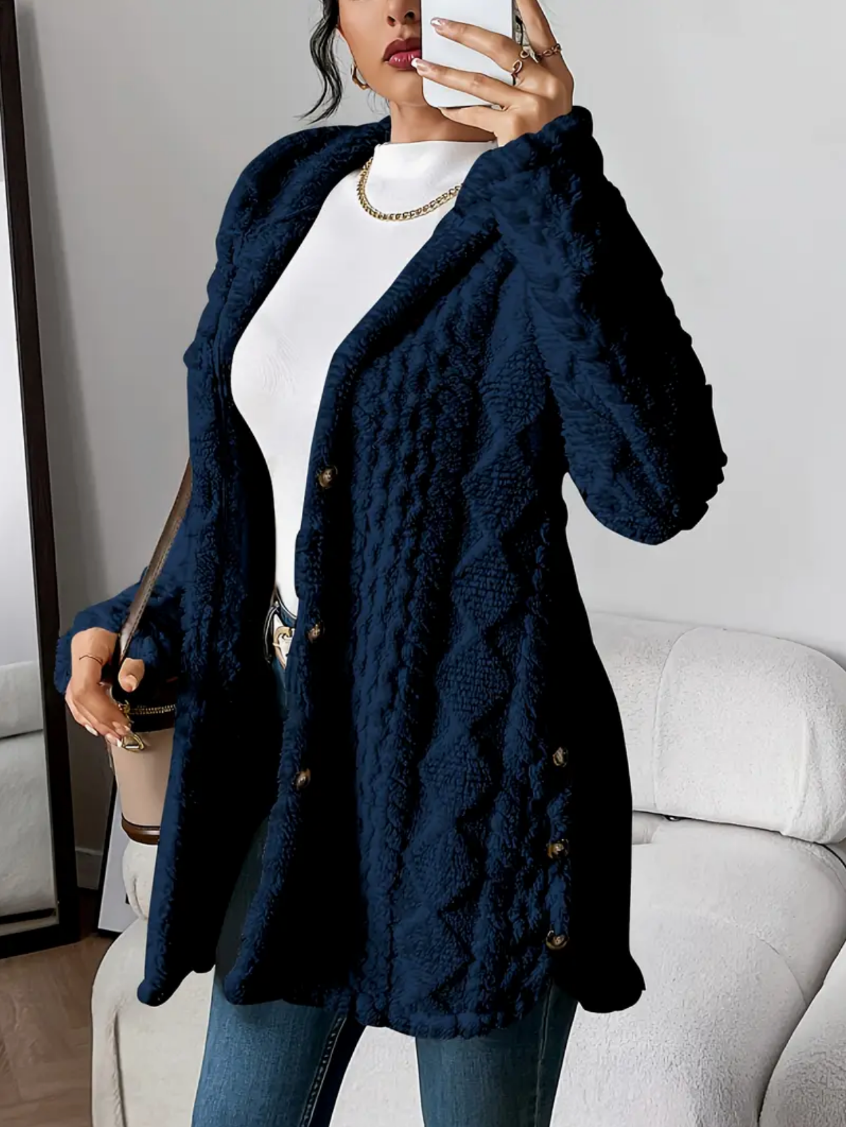 Strickjacke mit Kapuze und Zopfmuster – Produktansicht 8