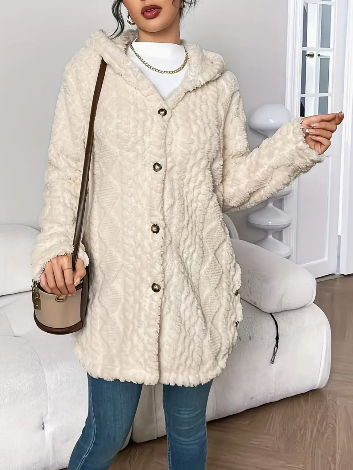 Strickjacke mit Kapuze und Zopfmuster – Produktansicht 5