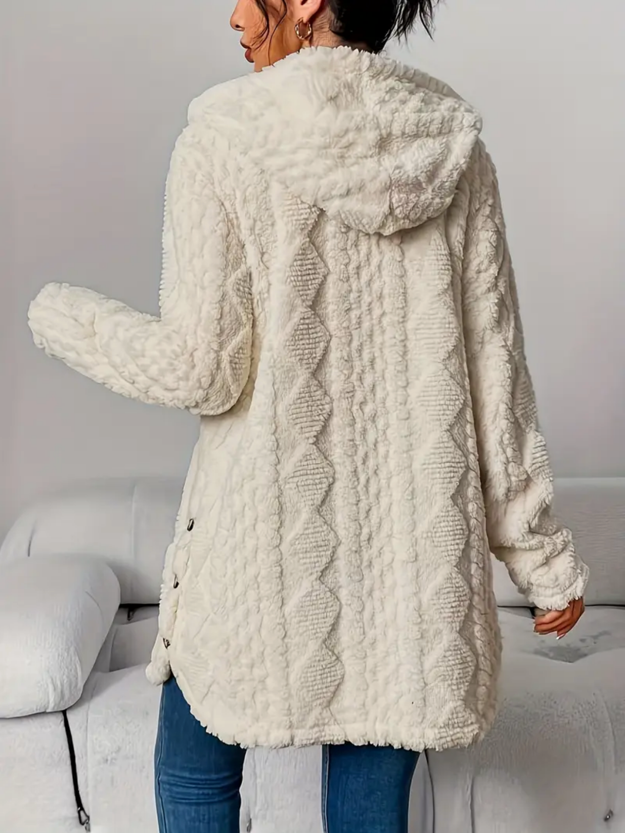 Strickjacke mit Kapuze und Zopfmuster – Produktansicht 7