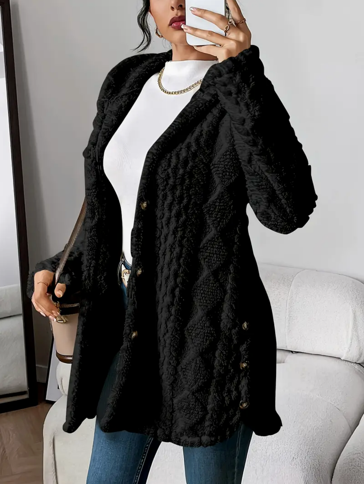 Strickjacke mit Kapuze und Zopfmuster – Produktansicht 12