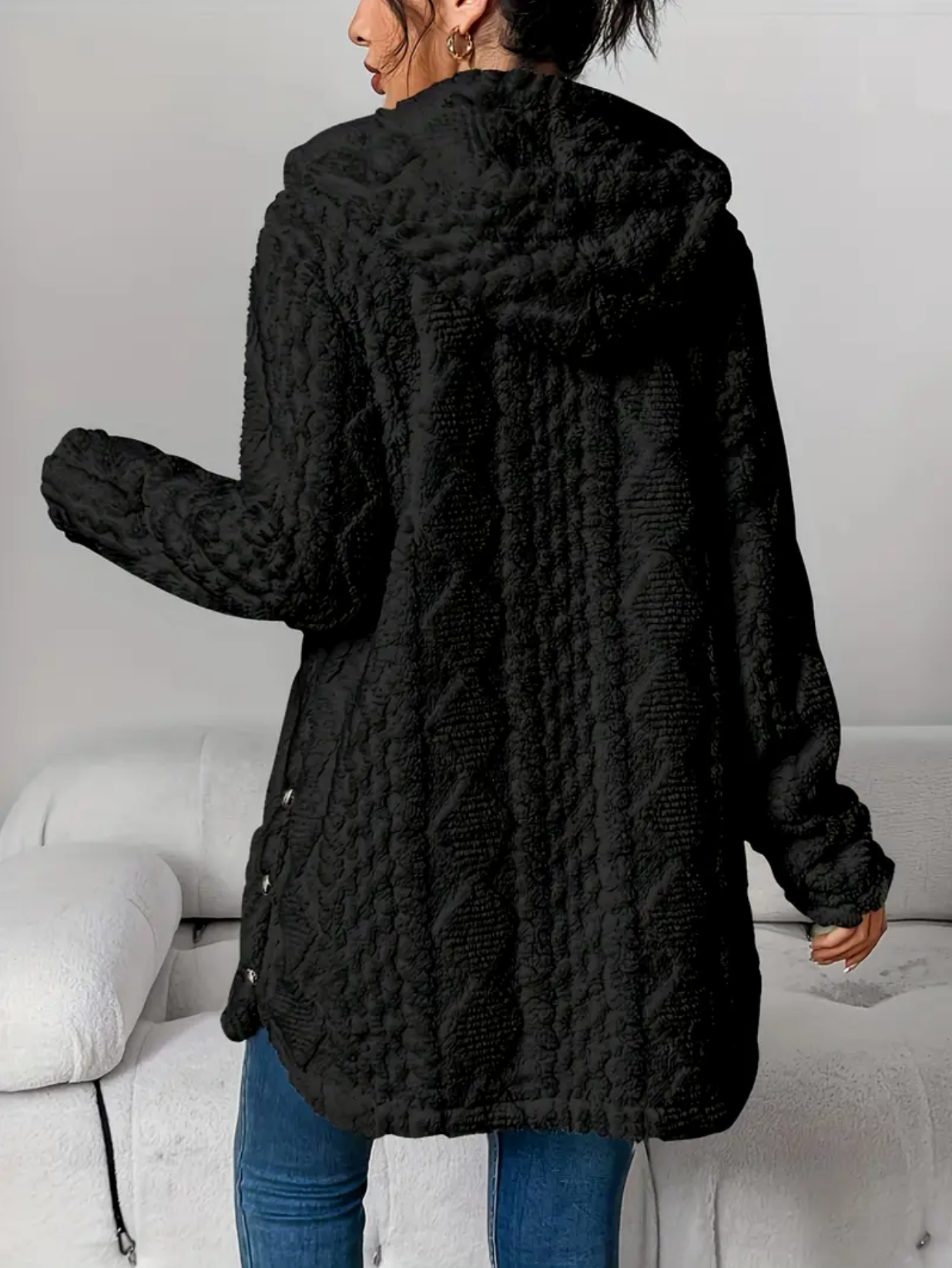 Strickjacke mit Kapuze und Zopfmuster – Produktansicht 13