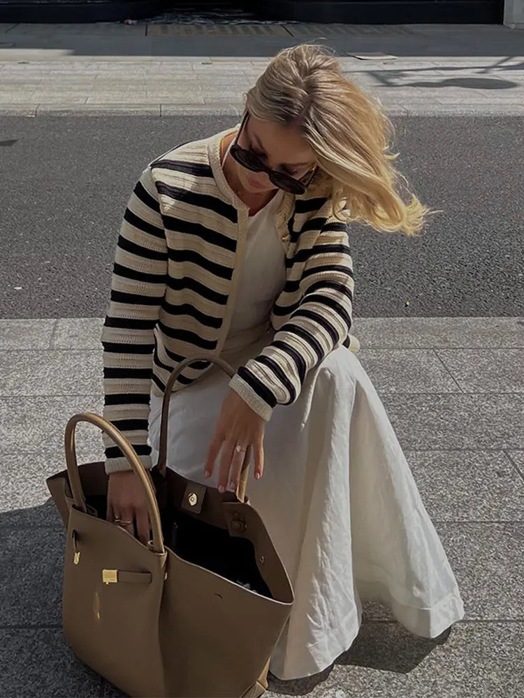 Gestreifter Colorblock-Cardigan mit Knopfleiste – Produktansicht 4