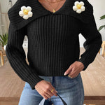 Eleganter Pullover mit verspieltem Blütenkragen – Produktansicht 2