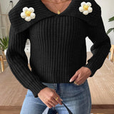 Eleganter Pullover mit verspieltem Blütenkragen – Produktansicht 2
