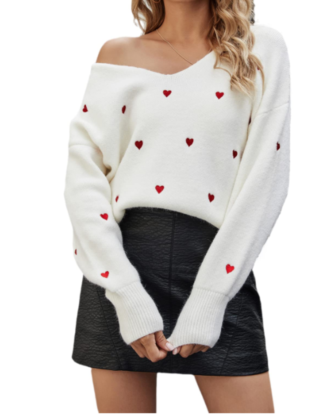 Pullover mit V-Ausschnitt und Herzmuster – Produktansicht 2