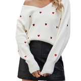 Pullover mit V-Ausschnitt und Herzmuster – Produktansicht 2