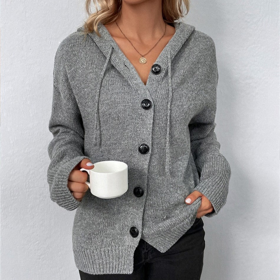 Strickjacke mit Kapuze und Kordelzug – Produktansicht 2