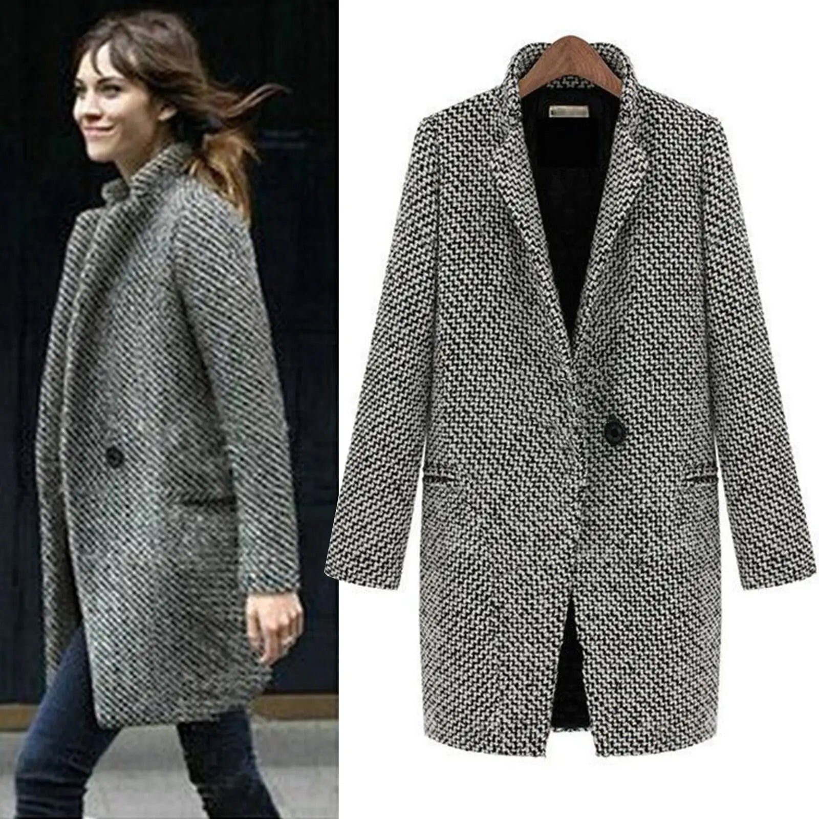 Langer Tweed-Mantel für Damen – Produktansicht 1