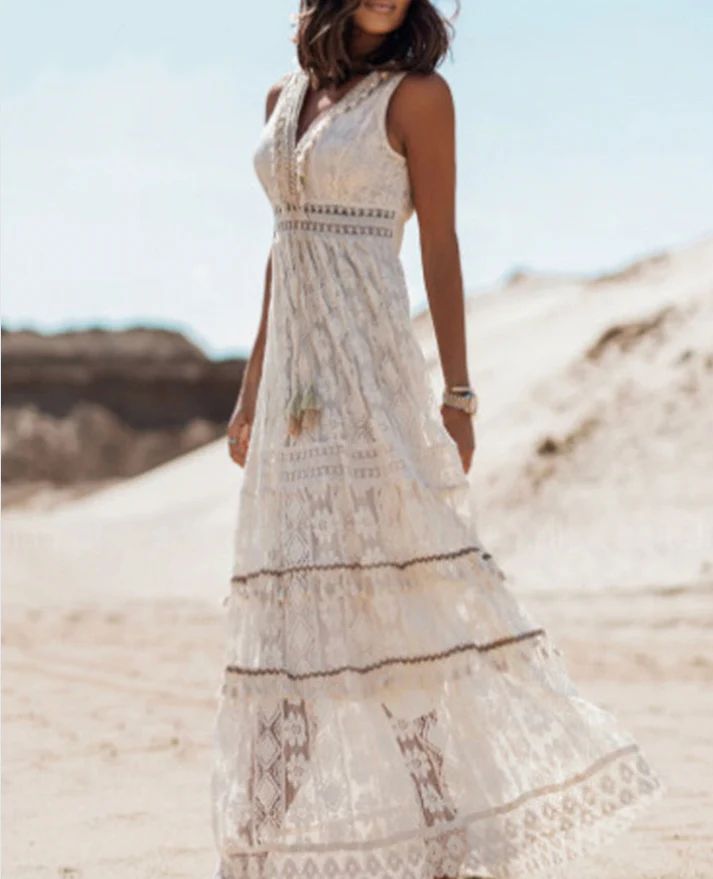 Bequemes Boho-Kleid mit V-Ausschnitt – Produktansicht 3