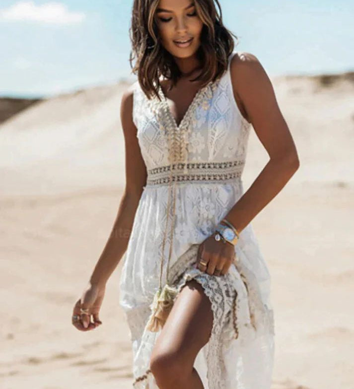 Bequemes Boho-Kleid mit V-Ausschnitt – Produktansicht 2
