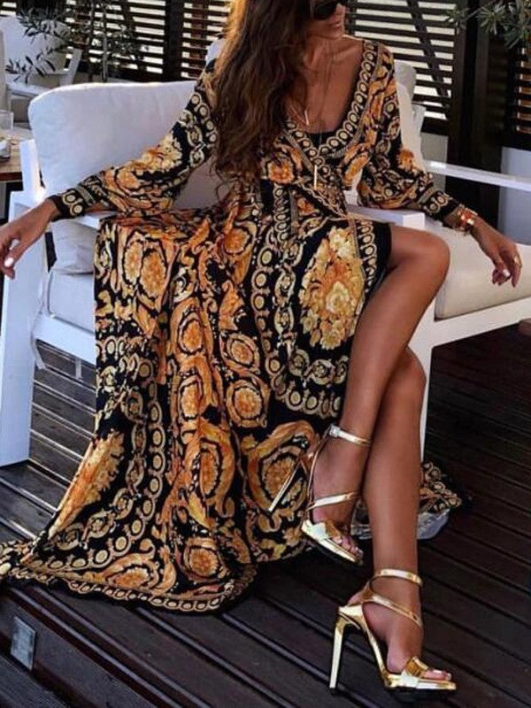 Bequemes Boho-Kleid mit buntem Druck mit Bindegürtel – Produktansicht 7