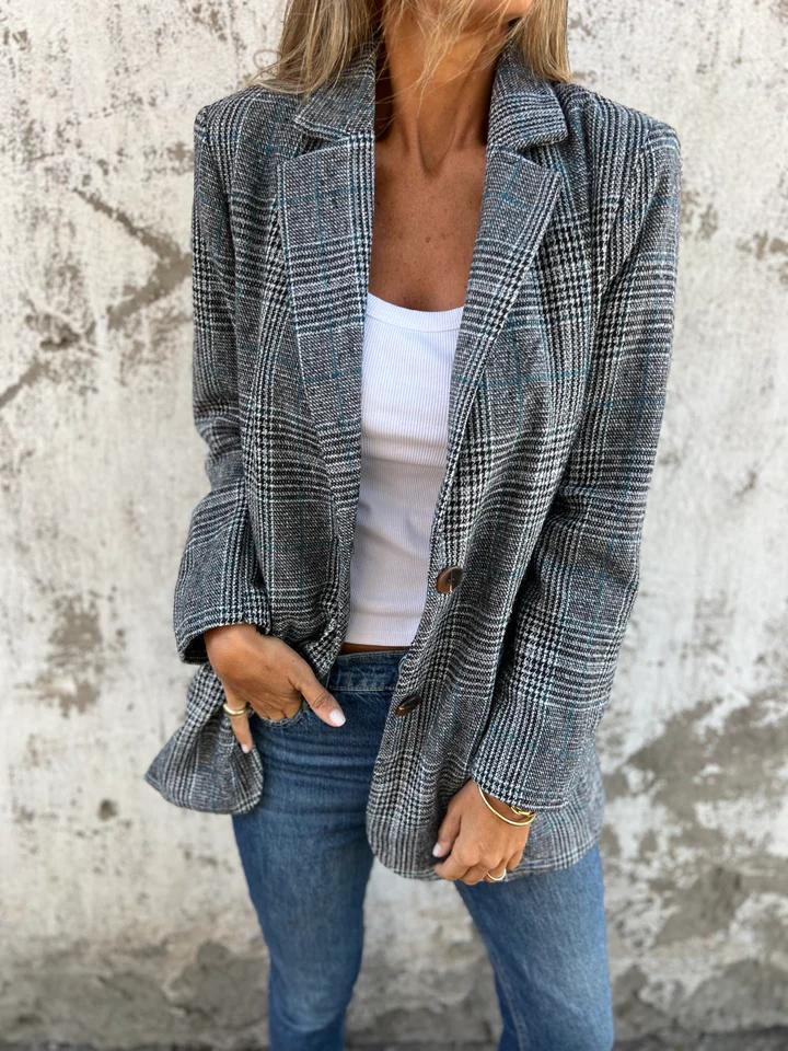 Oversize-Jacke mit kariertem Reverskragen und Knöpfen – Produktansicht 1
