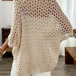 Häkel-Cardigan mit Ajour-Muster in Hellbeige – Produktansicht 2