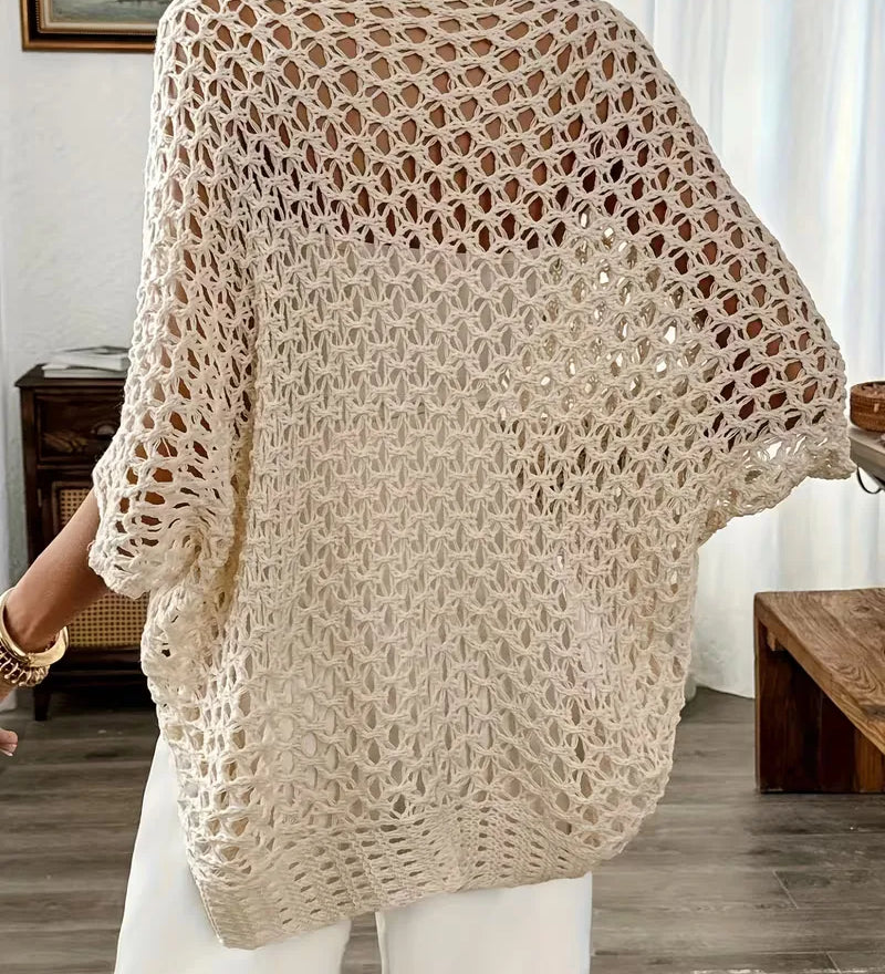 Häkel-Cardigan mit Ajour-Muster in Hellbeige – Produktansicht 2