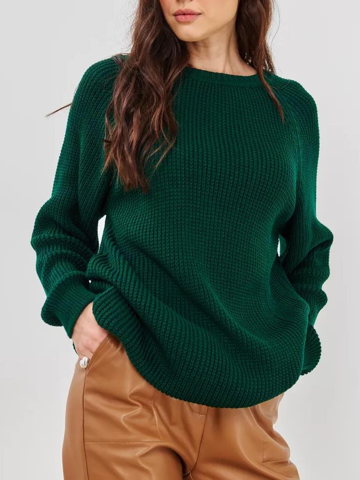 Unifarbener Grobstrick-Pullover in bequemer Passform – Produktansicht 13