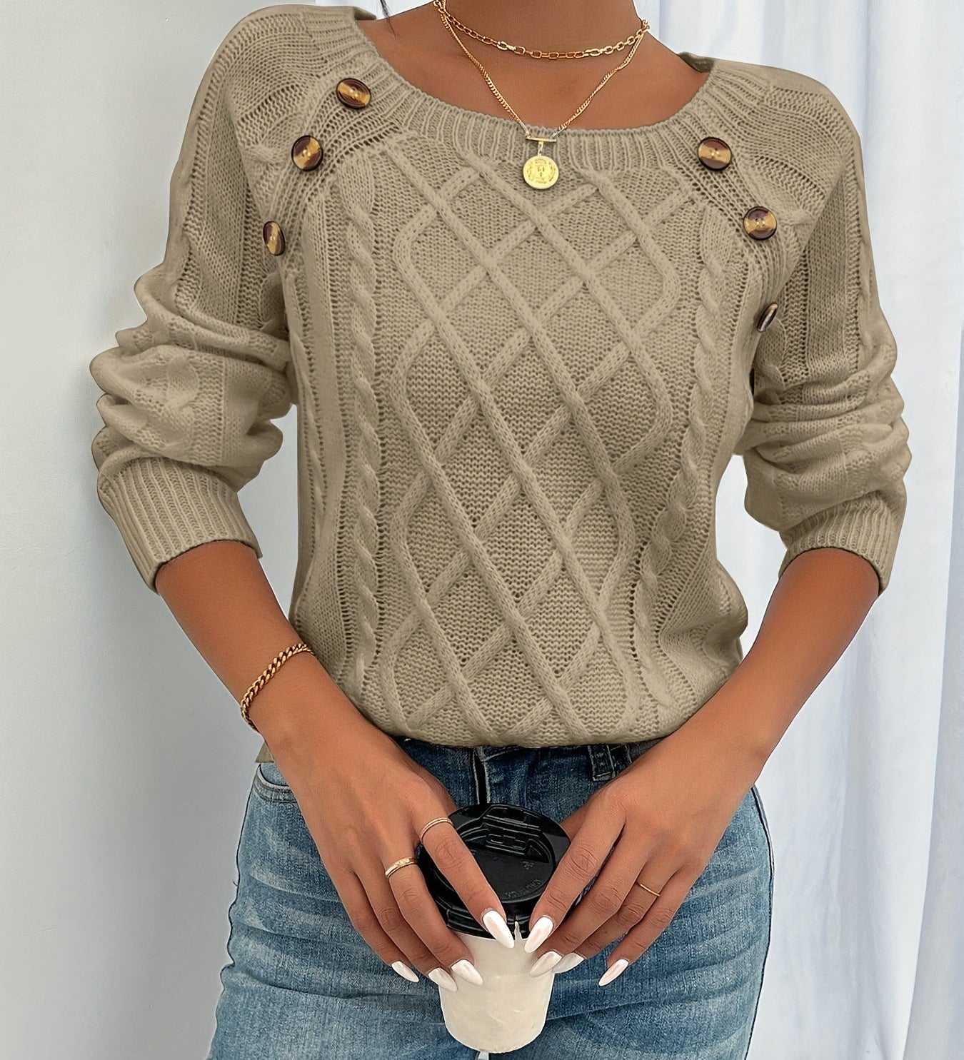 Texturierter Pullover mit Knöpfen – Produktansicht 3