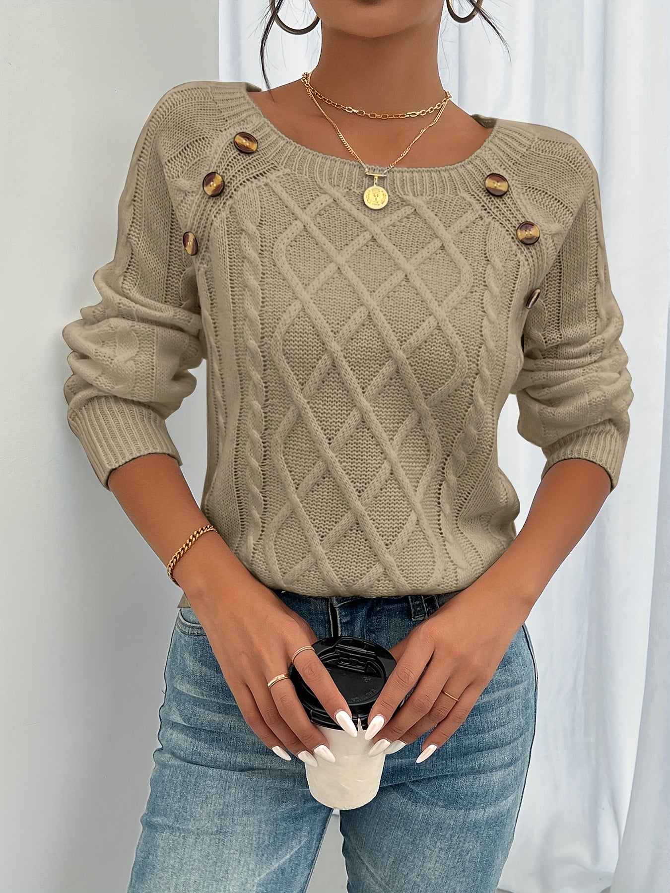 Texturierter Pullover mit Knöpfen – Produktansicht 3