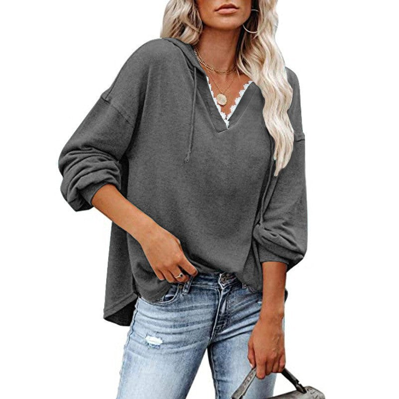 Hoodie mit V-Ausschnitt und Spitzendetails – Produktansicht 7