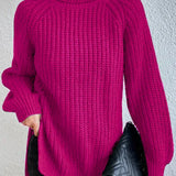 Rollkragenpullover mit Raglanärmeln und Saumschlitz – Produktansicht 14