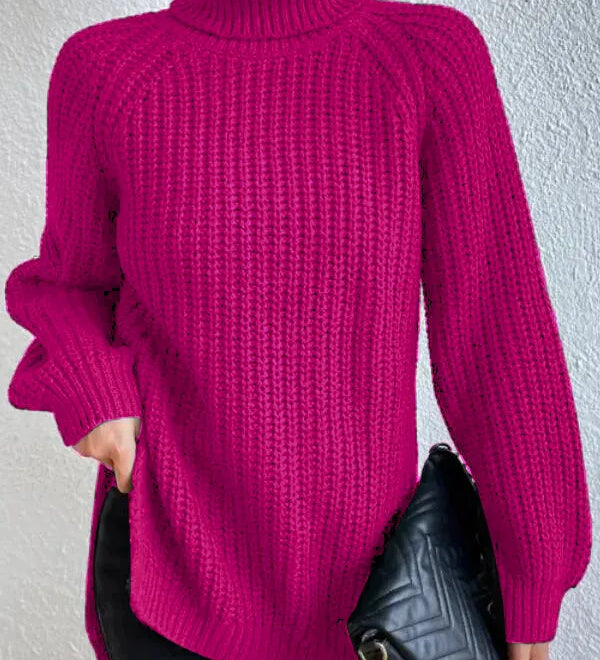 Rollkragenpullover mit Raglanärmeln und Saumschlitz – Produktansicht 14