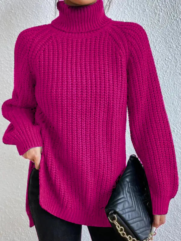 Rollkragenpullover mit Raglanärmeln und Saumschlitz – Produktansicht 14