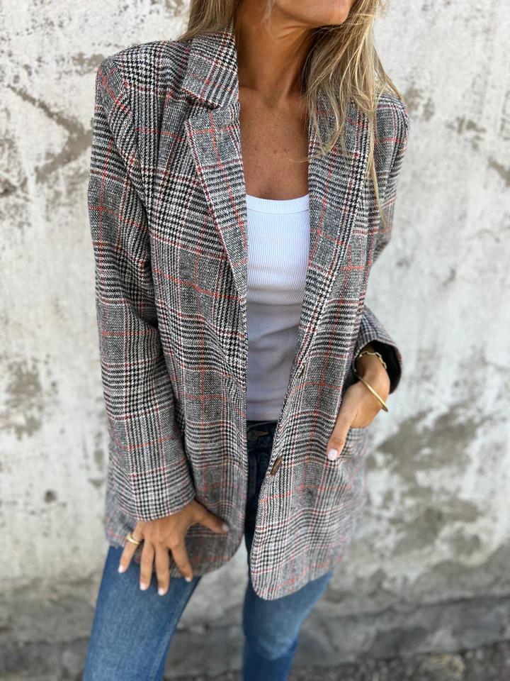 Oversize-Jacke mit kariertem Reverskragen und Knöpfen – Produktansicht 4