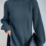 Rollkragenpullover mit Raglanärmeln und Saumschlitz – Produktansicht 9