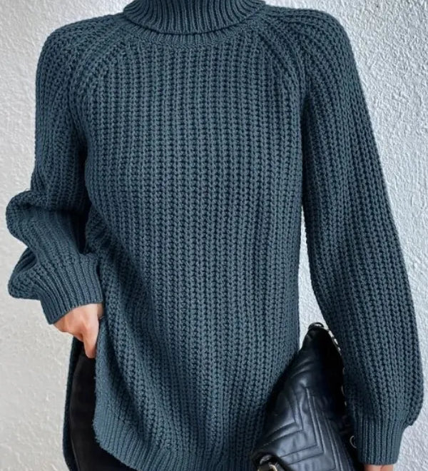 Rollkragenpullover mit Raglanärmeln und Saumschlitz – Produktansicht 9