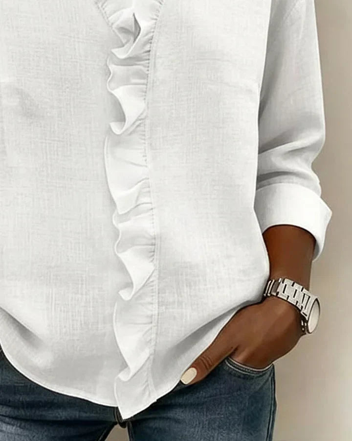 Bluse mit Volantkragen und V-Ausschnitt – Produktansicht 10
