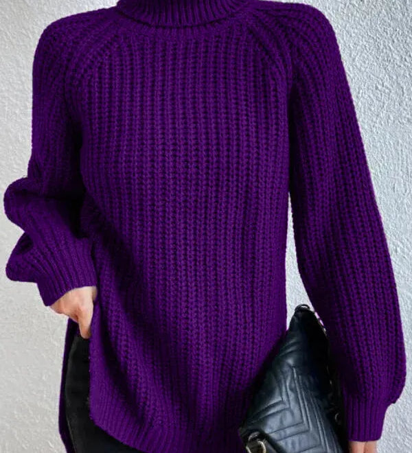 Rollkragenpullover mit Raglanärmeln und Saumschlitz – Produktansicht 2