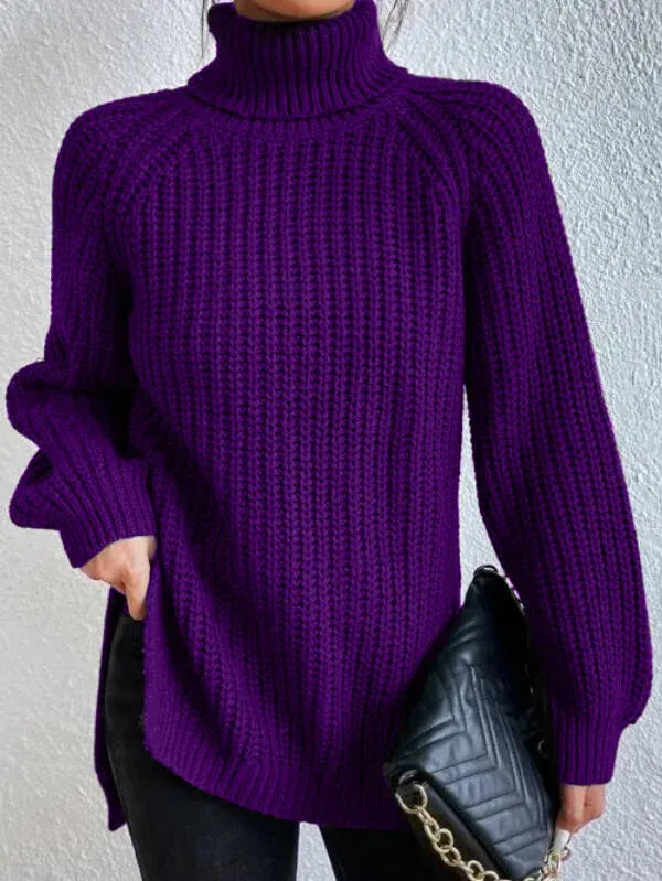 Rollkragenpullover mit Raglanärmeln und Saumschlitz – Produktansicht 2