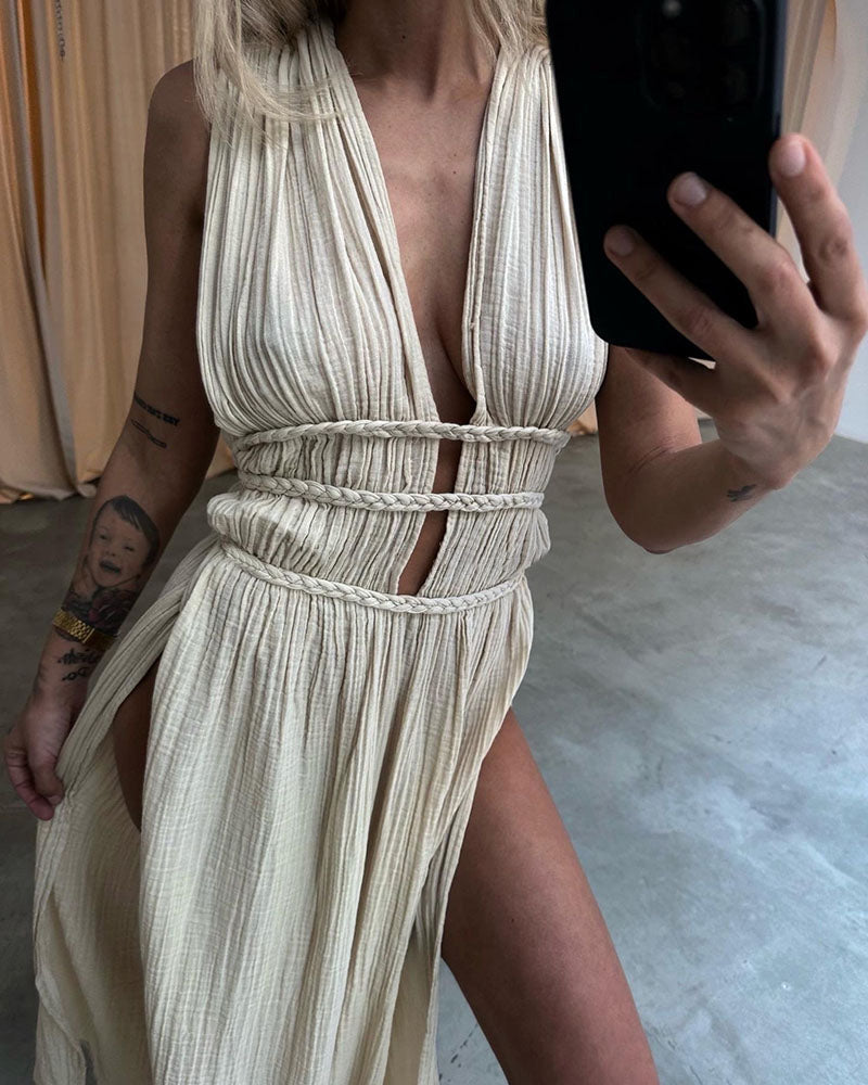 Texturiertes Kleid mit Schlitz – Produktansicht 6