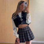 Kontrastierende Patchwork-Baseballjacke für Herbst und Winter – Produktansicht 6