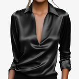 Elegante Satinbluse mit tiefem V-Ausschnitt – Produktansicht 5