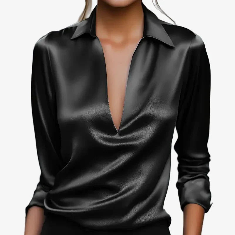 Elegante Satinbluse mit tiefem V-Ausschnitt – Produktansicht 5