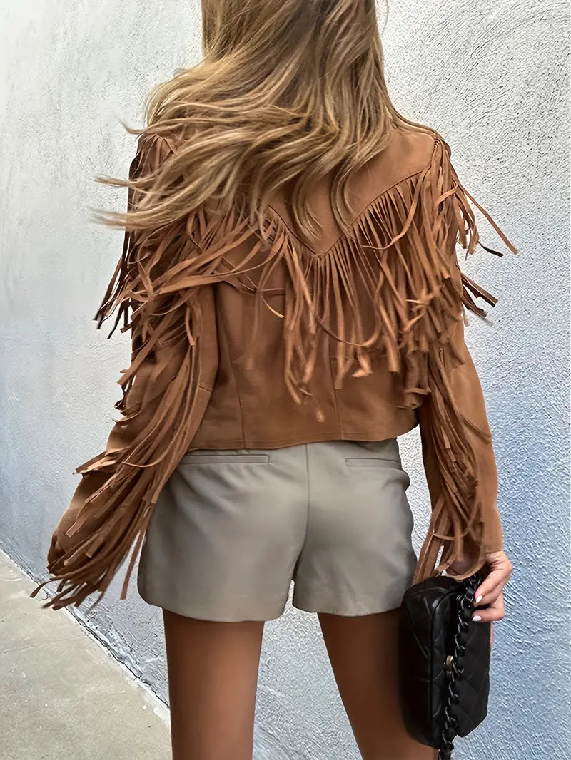 Wildlederjacke mit Reverskragen und Fransen – Produktansicht 5