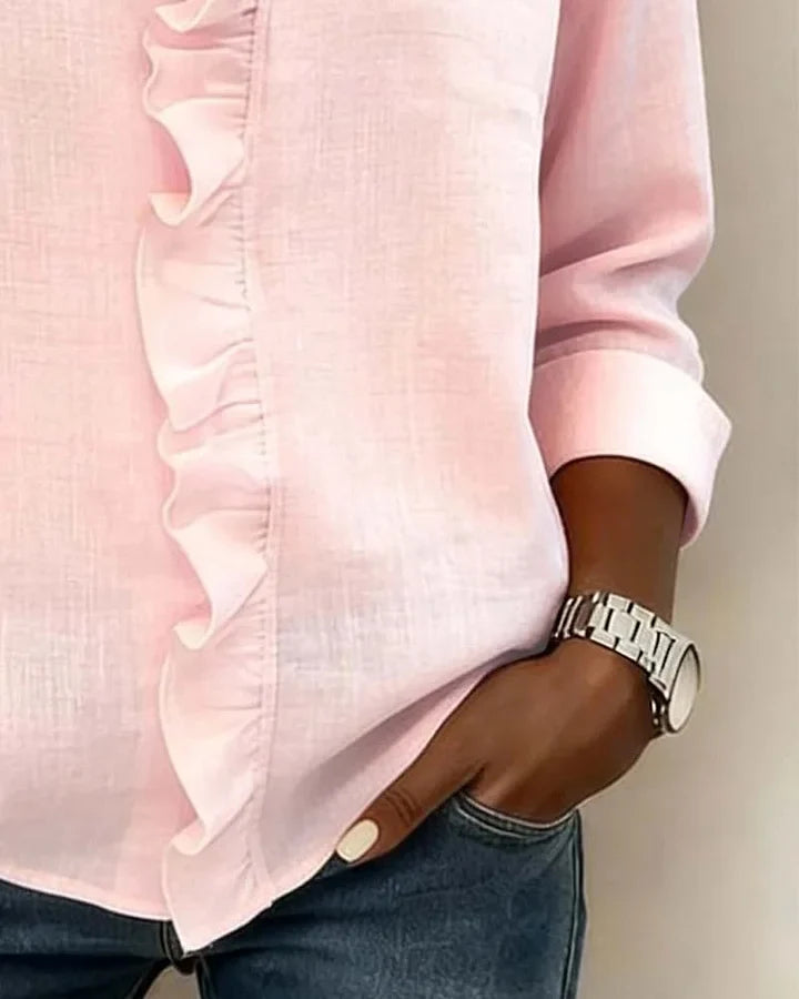 Bluse mit Volantkragen und V-Ausschnitt – Produktansicht 11