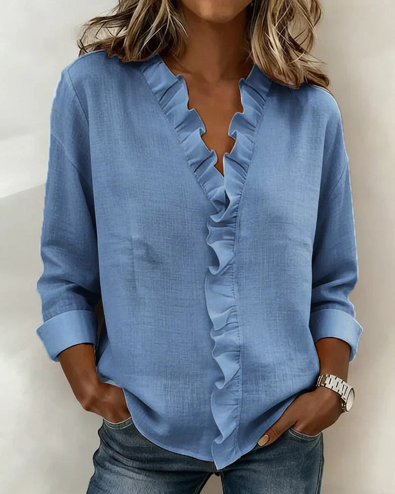 Bluse mit Volantkragen und V-Ausschnitt – Produktansicht 5