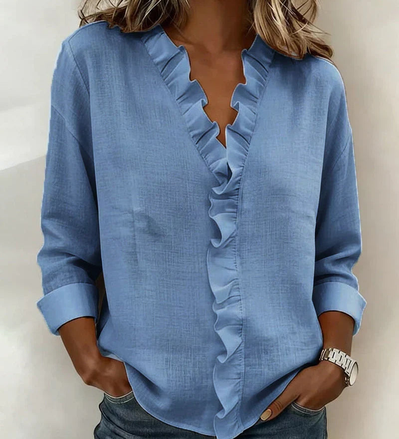 Bluse mit Volantkragen und V-Ausschnitt – Produktansicht 5