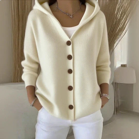 Elegante Strickjacke mit Kapuze und Knopfleiste – Produktansicht 3