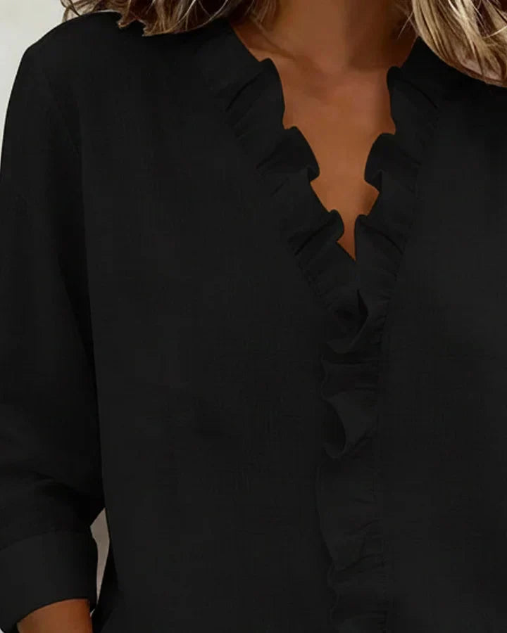 Bluse mit Volantkragen und V-Ausschnitt – Produktansicht 7