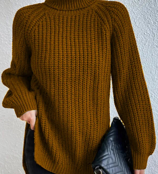 Rollkragenpullover mit Raglanärmeln und Saumschlitz – Produktansicht 5