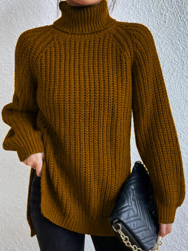 Rollkragenpullover mit Raglanärmeln und Saumschlitz – Produktansicht 5