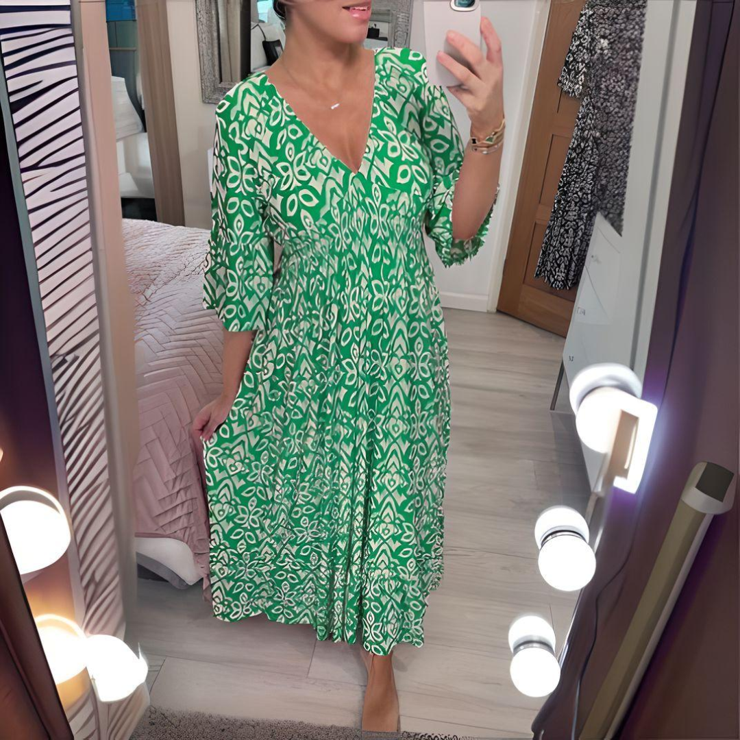 Luftiges Boho-Kleid mit buntem Druck – Produktansicht 4