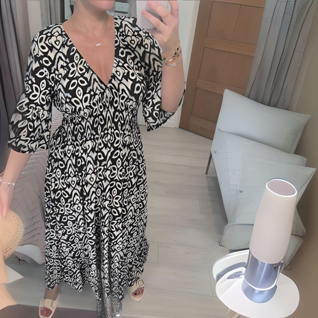 Luftiges Boho-Kleid mit buntem Druck – Produktansicht 3