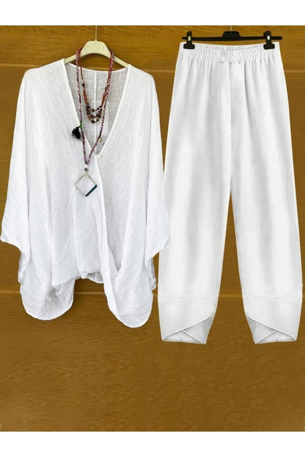 Set aus V-Neck-Top und passender Hose – Produktansicht 1