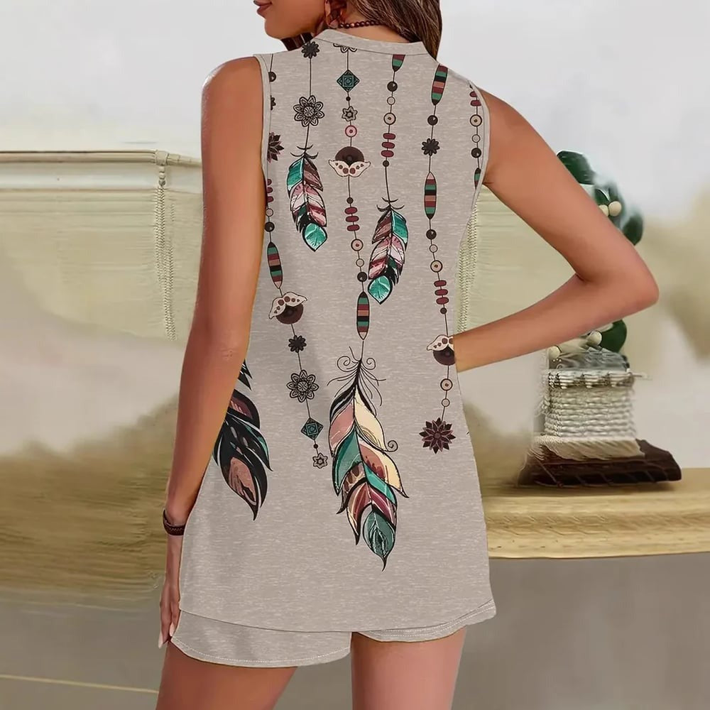 Bequemes Set aus Oberteil und Shorts im Boho-Stil – Produktansicht 2